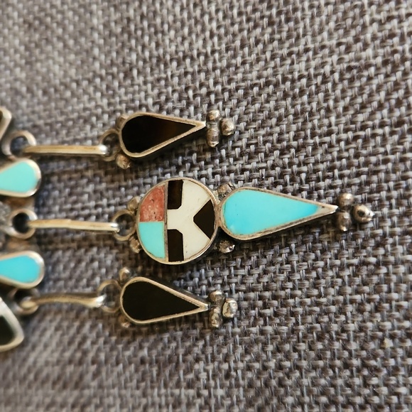 Vintage Native American Zuni Handmade Gemstone Dangle Headdress Pendant/Pin ๐ค๐ - Picture 4 of 11